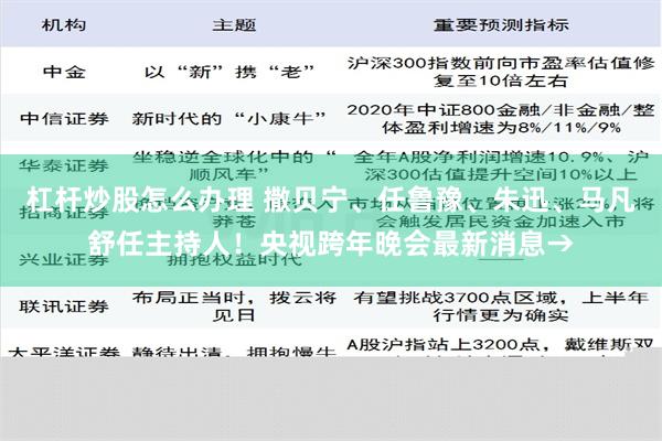 杠杆炒股怎么办理 撒贝宁、任鲁豫、朱迅、马凡舒任主持人！央视跨年晚会最新消息→