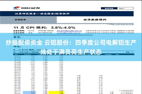 炒股配资资金 云铝股份：四季度公司电解铝生产线处于满负荷生产状态